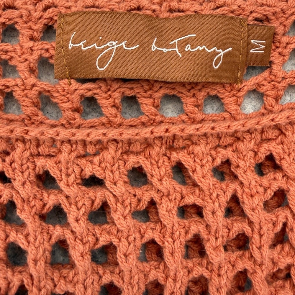 Beige Botany Crochet Maxi Dress M Rust Orange Open Knit Boho Festival Cover Up - Picture 4 of 9